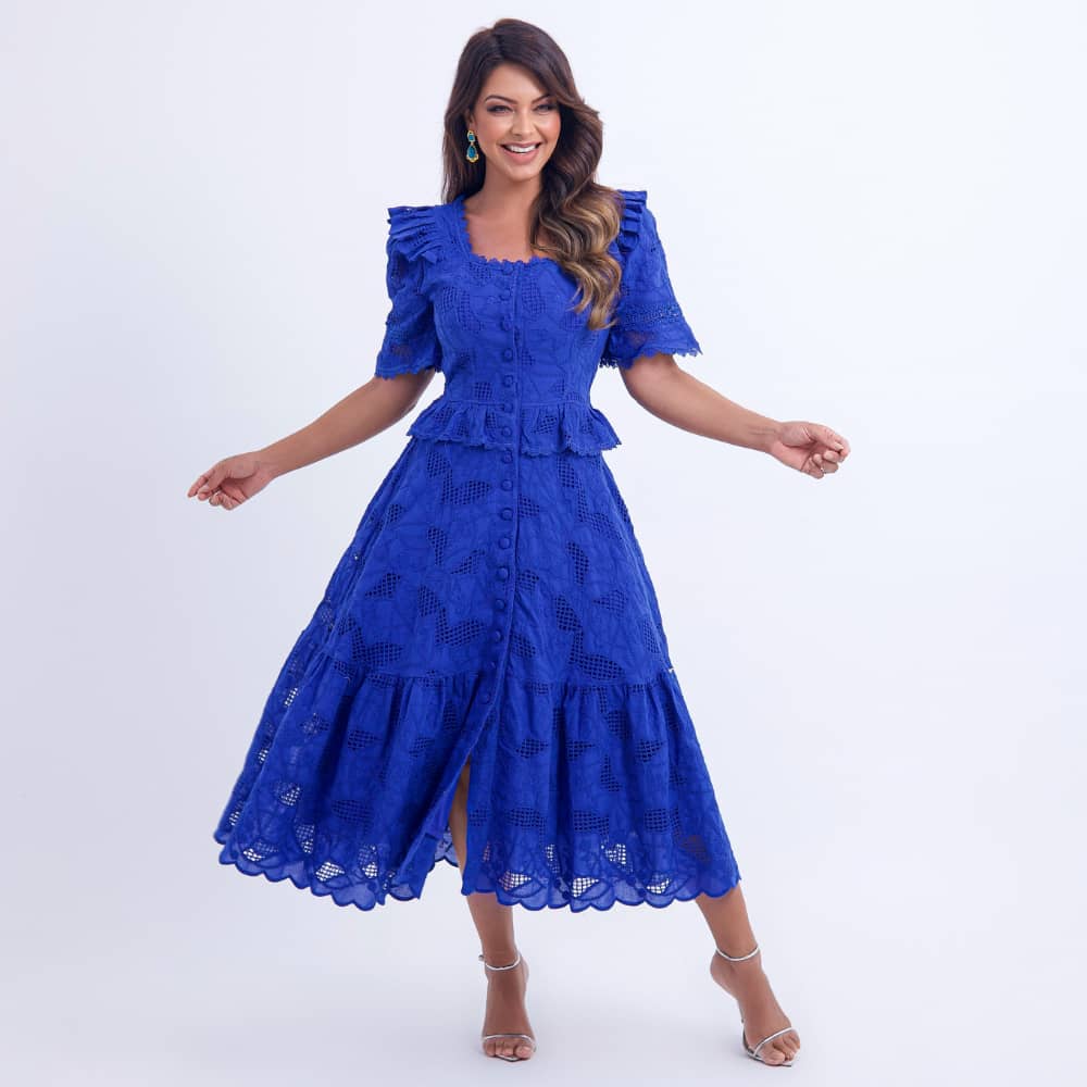 Vestido Feminino Midi Renda Azul Emily - FL17